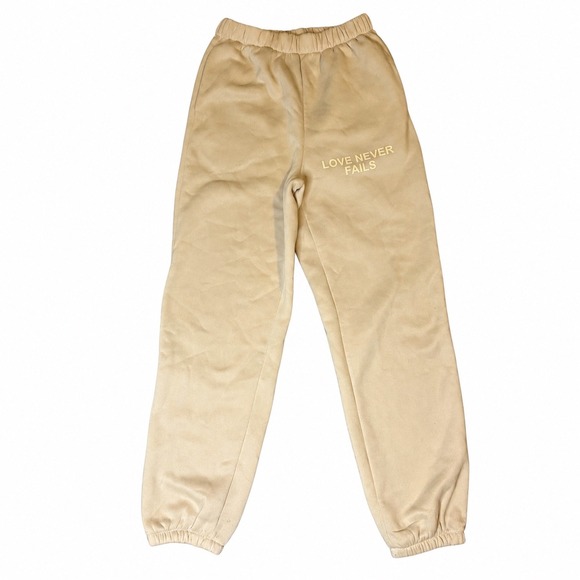 SHEIN Pants - Shein | Love Never Fails Graphic Sweatpants | Tan Beige | Joggers